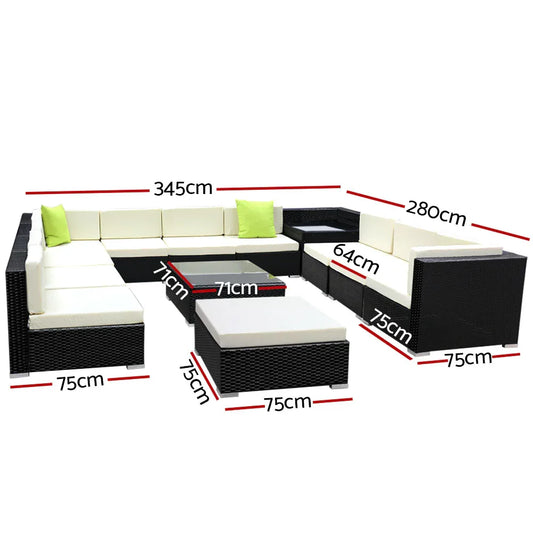 Gardeon 13-Piece Outdoor Sofa Set Wicker Couch Lounge Setting 11 Seater - Mekamart Australia