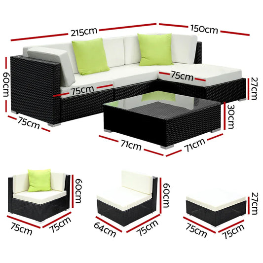 Gardeon 5-Piece Outdoor Sofa Set Wicker Couch Lounge Setting 4 Seater - Mekamart Australia