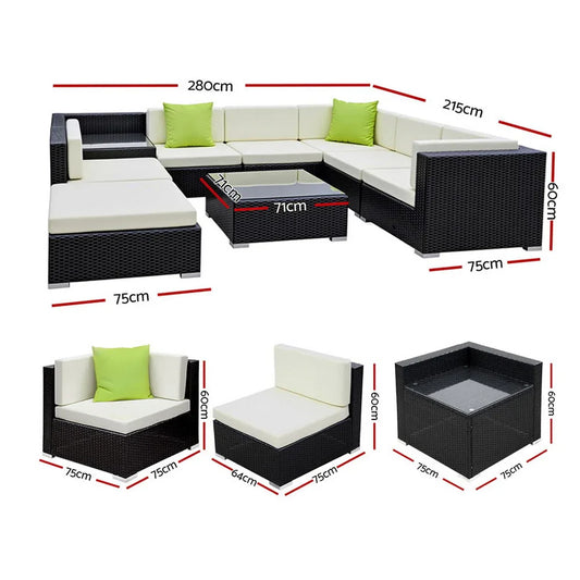 Gardeon 9-Piece Outdoor Sofa Set Wicker Couch Lounge Setting Cover - Mekamart Australia