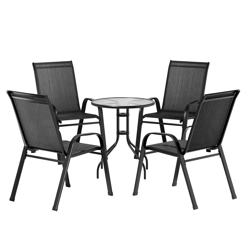 Gardeon 5PC Bistro Set Outdoor Table and Chairs Stackable Outdoor Furniture Black - Mekamart Australia