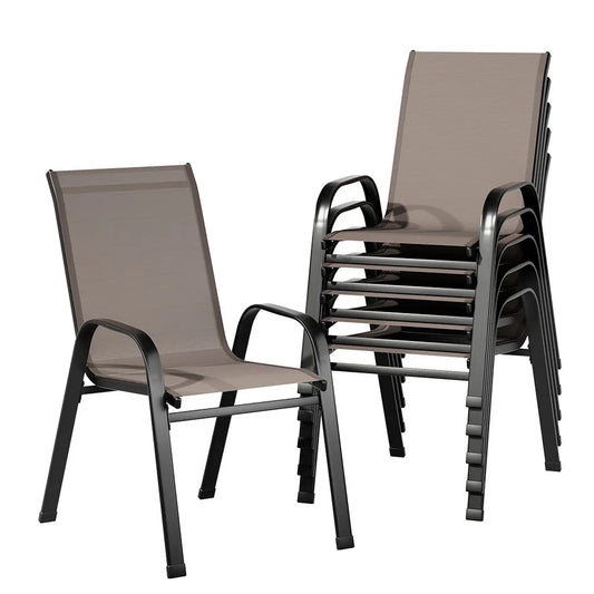 Gardeon 6PC Outdoor Dining Chairs Stackable Lounge Chair Patio Furniture Brown - Mekamart Australia