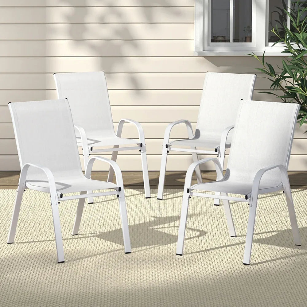 Gardeon 4PC Outdoor Dining Chairs Stackable Lounge Chair Patio Furniture White - Mekamart Australia