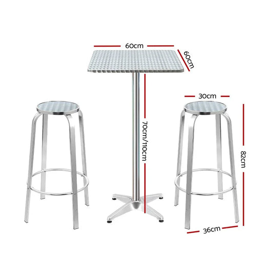 Gardeon 3-Piece Outdoor Bar Set Bistro Table Stools Adjustable Square Cafe - Mekamart Australia