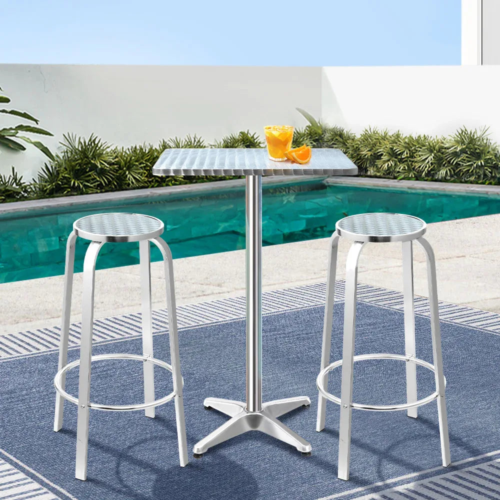 Gardeon 3-Piece Outdoor Bar Set Bistro Table Stools Adjustable Square Cafe - Mekamart Australia
