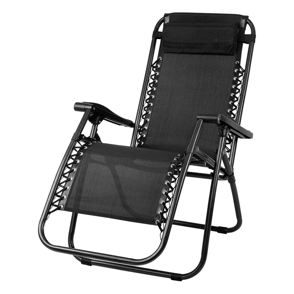 Gardeon Zero Gravity Chair Folding Outdoor Recliner Adjustable Sun Lounge Camping Black - Mekamart Australia