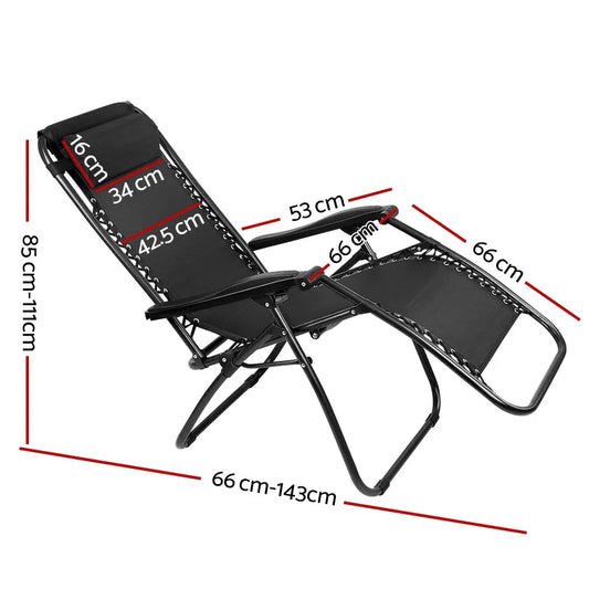 Gardeon 2PC Zero Gravity Chair Folding Outdoor Recliner Adjustable Sun Lounge Camping Black - Mekamart Australia