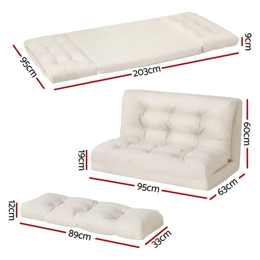 Artiss Floor Lounge Sofa Bed 2 Seater Pillow Leather White - Mekamart Australia