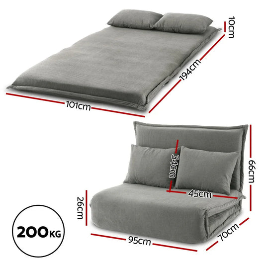 Artiss Floor Lounge Sofa Bed Foldable 2 Seater Grey - Mekamart Australia