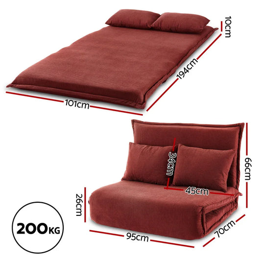 Artiss Floor Lounge Sofa Bed Foldable 2 Seater Orange - Mekamart Australia