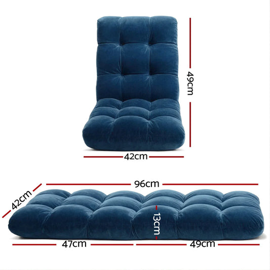 Artiss 2PCS Floor Lounge Sofa Bed Flannel Fabric Navy - Mekamart Australia
