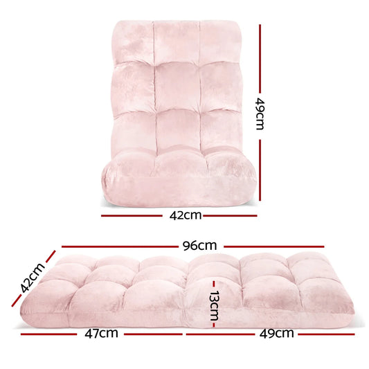 Artiss 2PCS Floor Lounge Sofa Bed Flannel Fabric Pink - Mekamart Australia