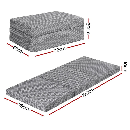 Giselle Foldable Mattress Folding Sofa Bed Trifold Memory Foam Camping Cushion Mat - Mekamart Australia