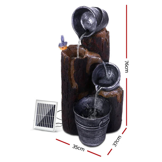 Gardeon Solar Water Feature Cascading Fountain 3-Tier Bucket LED light Bird 76CM - Mekamart Australia