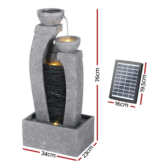 Gardeon Solar Fountain Water Feature Outdoor Fountain Indoor 3-Tier Cascading Grey - Mekamart Australia