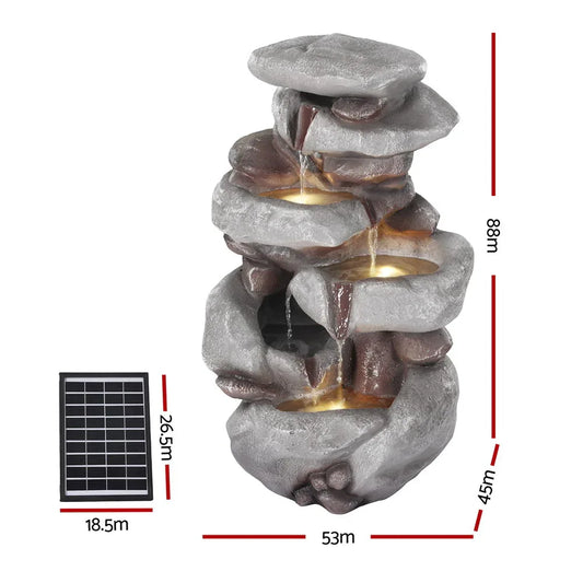 Gardeon Solar Fountain Water Feature Outdoor Indoor 4-Tier Brown - Mekamart Australia