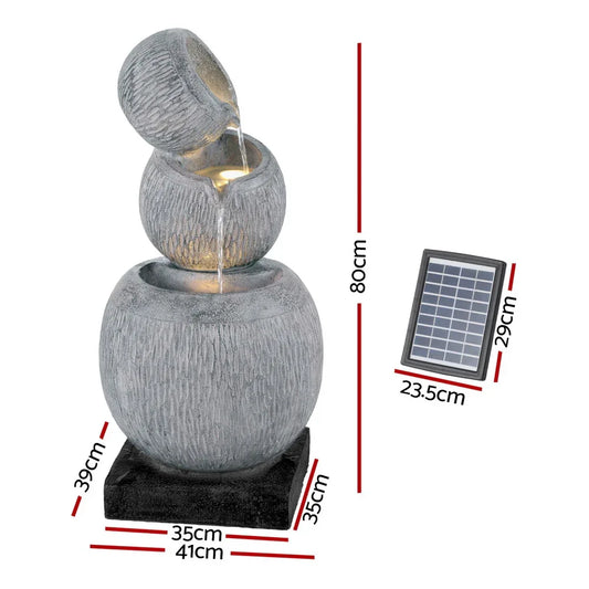 Gardeon Solar Fountain Water Feature Bird Bath Garden LED Light 80CM Grey - Mekamart Australia