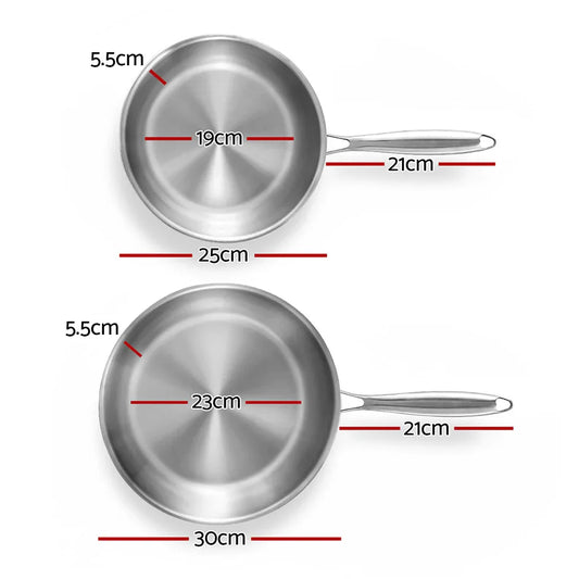 5-star Chef Frying Pan Stainless Steel Uncoated Twin Frypan Set 25/30cm Silver - Mekamart Australia