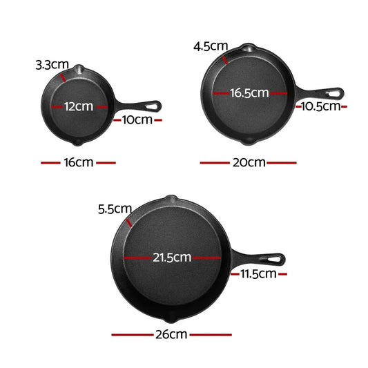 5-star chef Non Stick Frying Pan Cast Iron 3PCS - Mekamart Australia