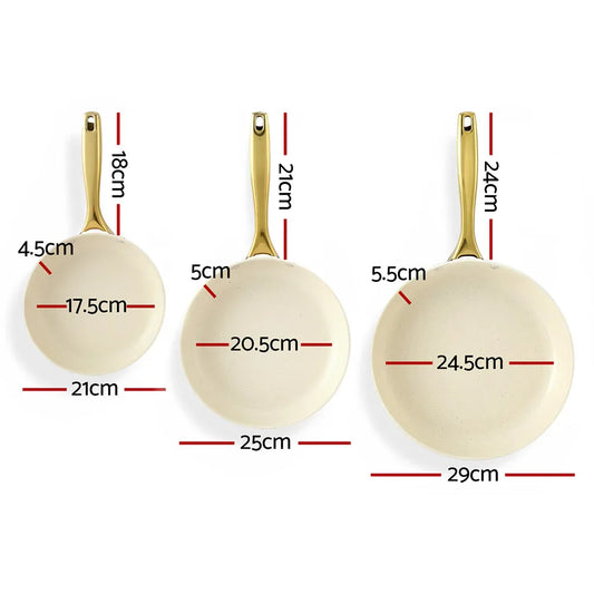 5-star Chef Frying Pan 3PCS Shades Frypan Set Ceramic Coating Multi Colour - Mekamart Australia