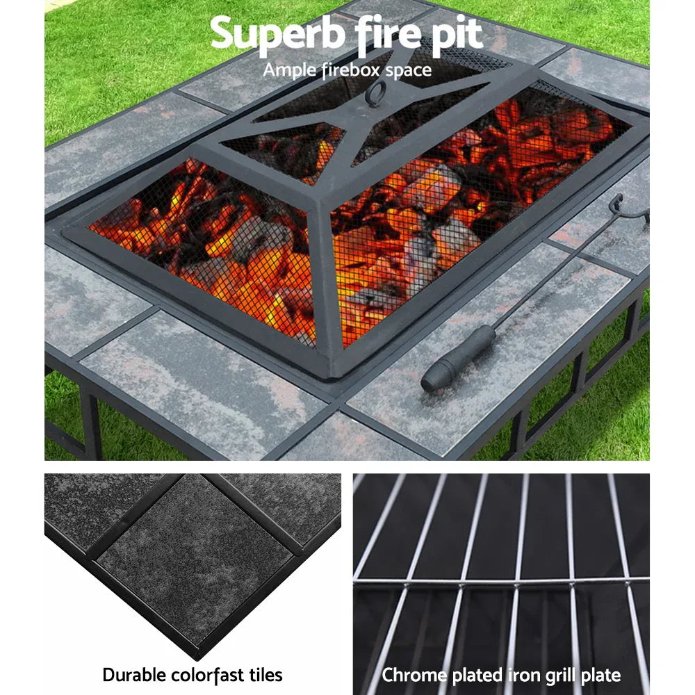 Grillz Fire Pit BBQ Grill Ice Bucket 3-In-1 Table - Mekamart Australia