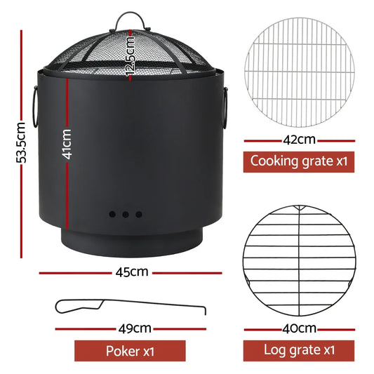 Grillz Fire Pit BBQ Portable Deep Bowl Outdoor Fireplace - Mekamart Australia