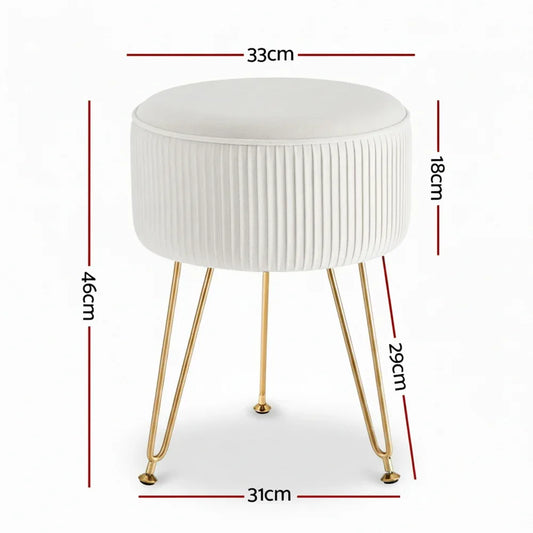 Artiss Ottoman Foot Stool Vanity Velvet Round White - Mekamart Australia