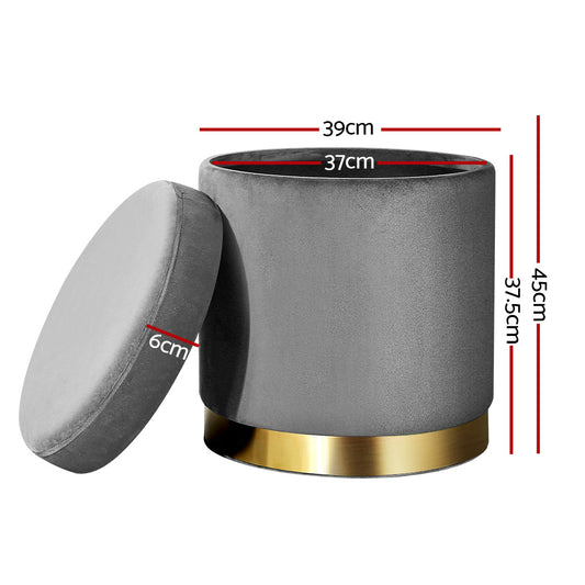 Artiss Ottoman Storage Foot Stool Round Velvet Charcoal - Mekamart Australia