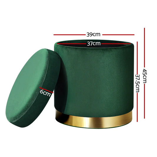 Artiss Ottoman Storage Foot Stool Round Velvet Green - Mekamart Australia