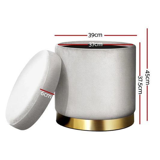 Artiss Ottoman Storage Foot Stool Round Velvet Grey - Mekamart Australia