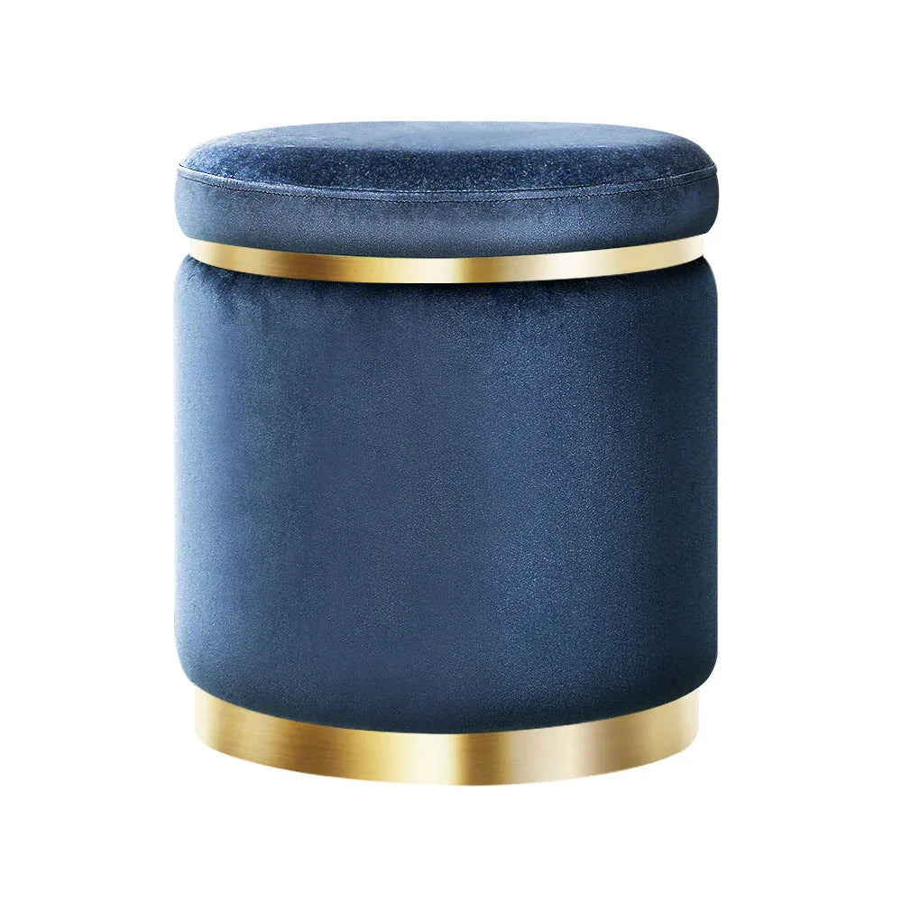 Artiss Ottoman Foot Stool Round Velvet Navy - Mekamart Australia