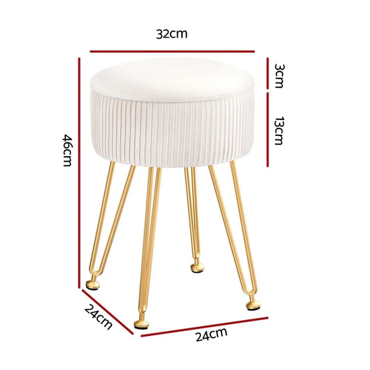 Artiss Ottoman Storage Foot Stool Vanity Velvet Round White - Mekamart Australia