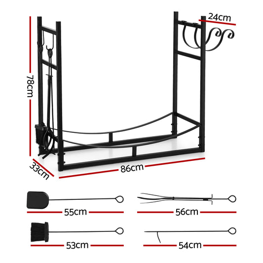 Gardeon Firewood Rack 84cm Wood Rack Firewood Storage Indoor Outdoor Black