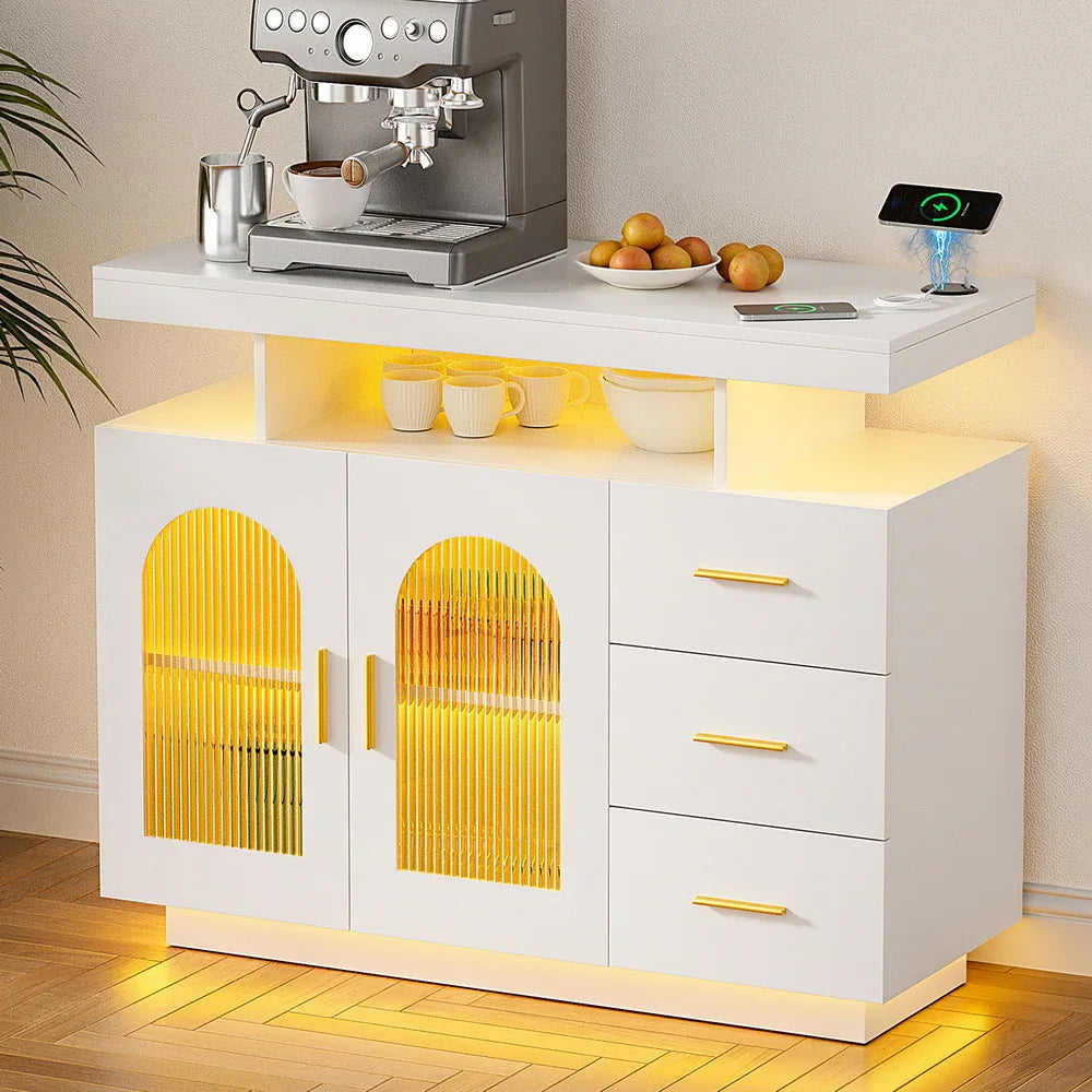 Artiss Buffet Sideboard Cabinet LED Clear Door Kitchen Storage Drawers White - Mekamart Australia