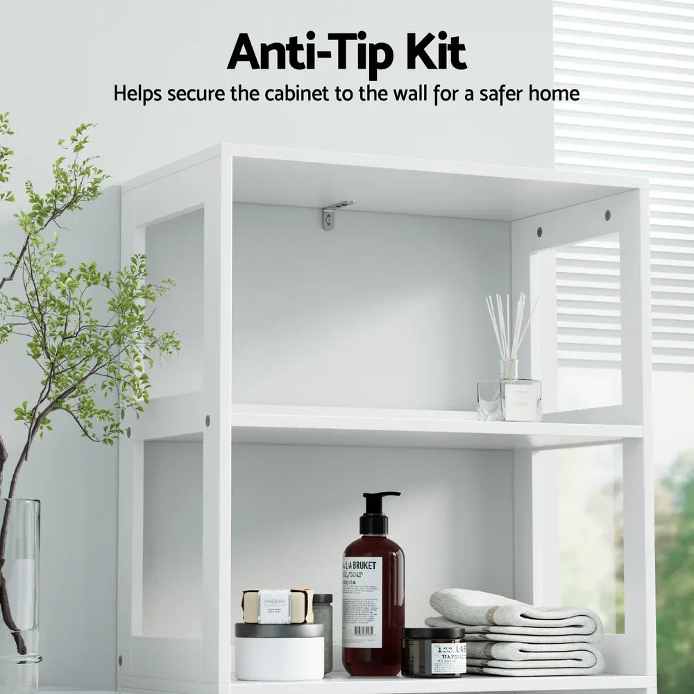 Artiss Bathroom Floor Storage Cabinet with 2 Drawers 3 Open Shelves 2 Doors White - Mekamart Australia