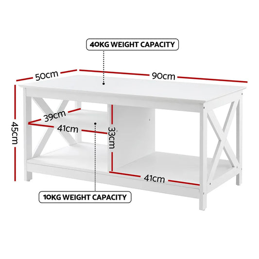 Artiss Coffee Table Storage Shelf White - Mekamart Australia