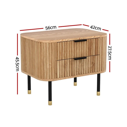 Artiss Bedside Table 2 Drawers Paulownia Wood Pine - Mekamart Australia