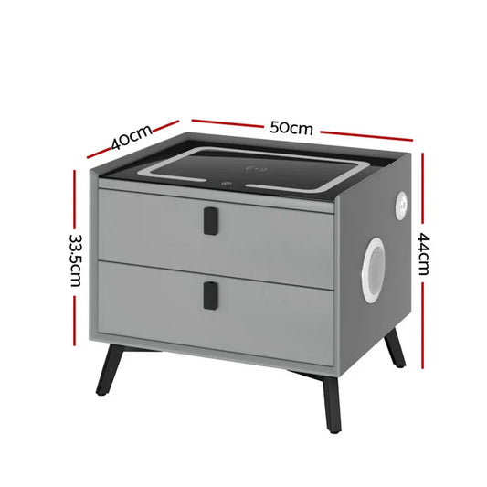 Artiss Smart Bedside Table with Wireless Charging - AIKA Grey - Mekamart Australia