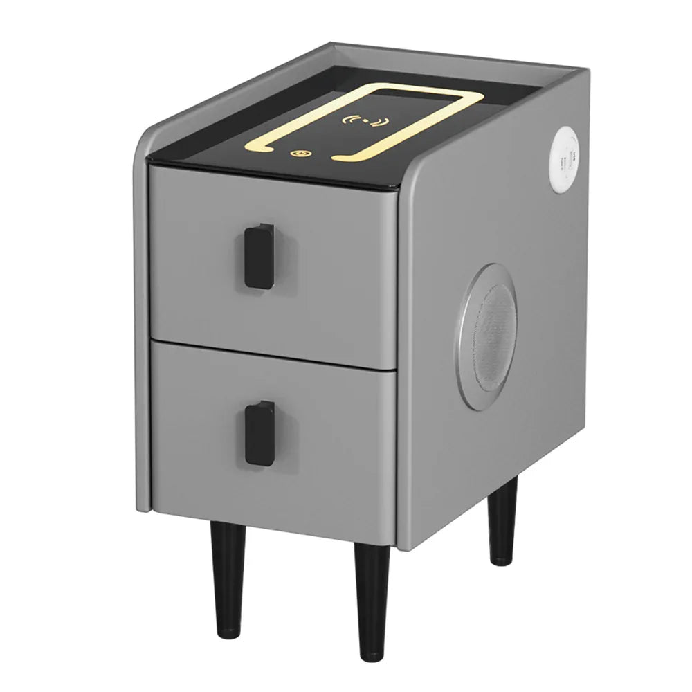 Artiss Smart Bedside Table 2 Drawers with Wireless Charging Ports LED Grey AIDA - Mekamart Australia