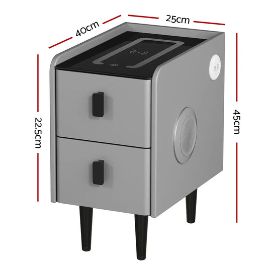 Artiss Smart Bedside Table 2 Drawers with Wireless Charging Ports LED Grey AIDA - Mekamart Australia