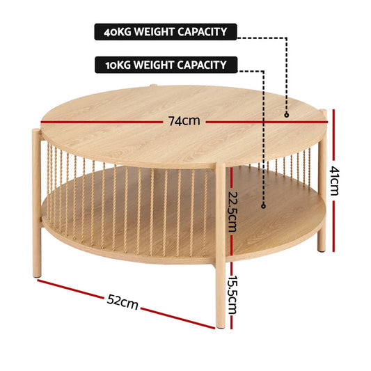 Artiss Coffee Table 2-Tier Round Wood - Mekamart Australia