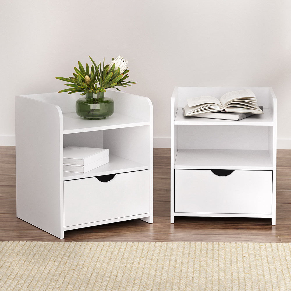 Artiss 2X Bedside Table 1 Drawer with Shelf - FARA White