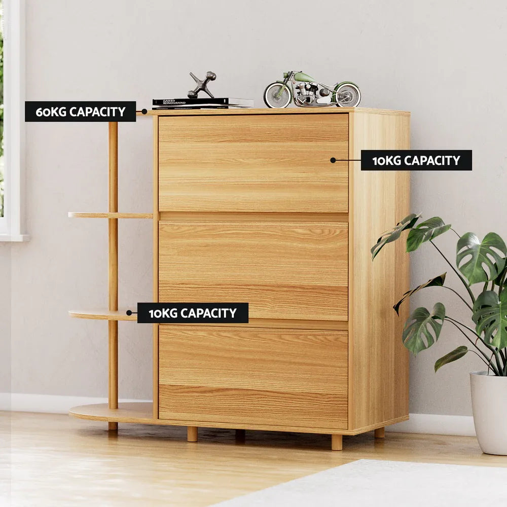 Artiss Chest of 3 Drawers Storage Cabinet 3 Shelves Pine - Mekamart Australia