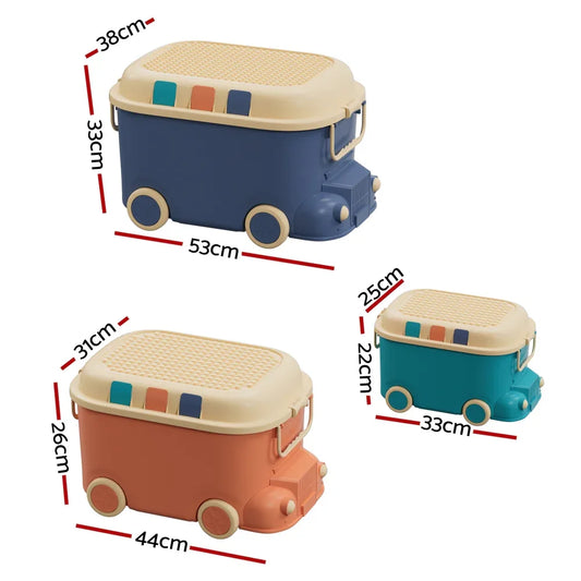 Keezi 3PCS Toy Storage Box Cute Car Toy Container Kids Toys Organiser Snack Boxes - Mekamart Australia