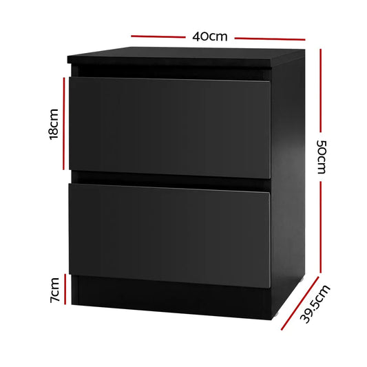 Artiss 2x Bedside Table 2 Drawers - PEPE Black - Mekamart Australia