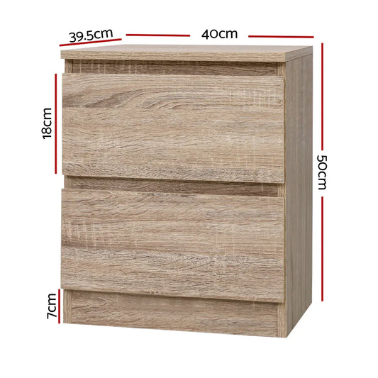 Artiss 2x Bedside Table 2 Drawers - PEPE Oak - Mekamart Australia