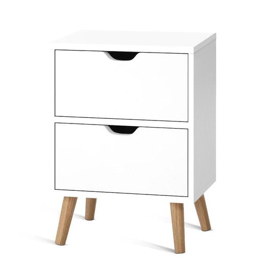 Artiss Bedside Table 2 Drawers - BODEN White - Mekamart Australia