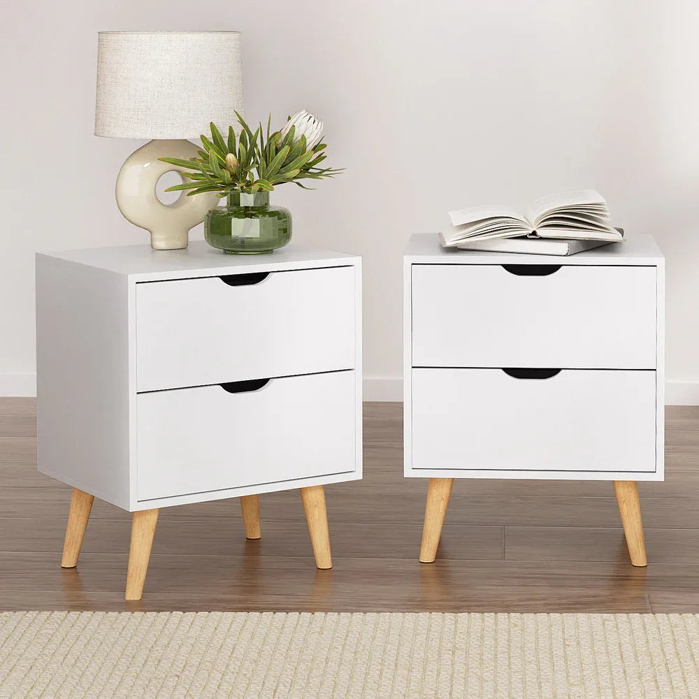 Artiss 2X Bedside Table 2 Drawers - BODEN White - Mekamart Australia