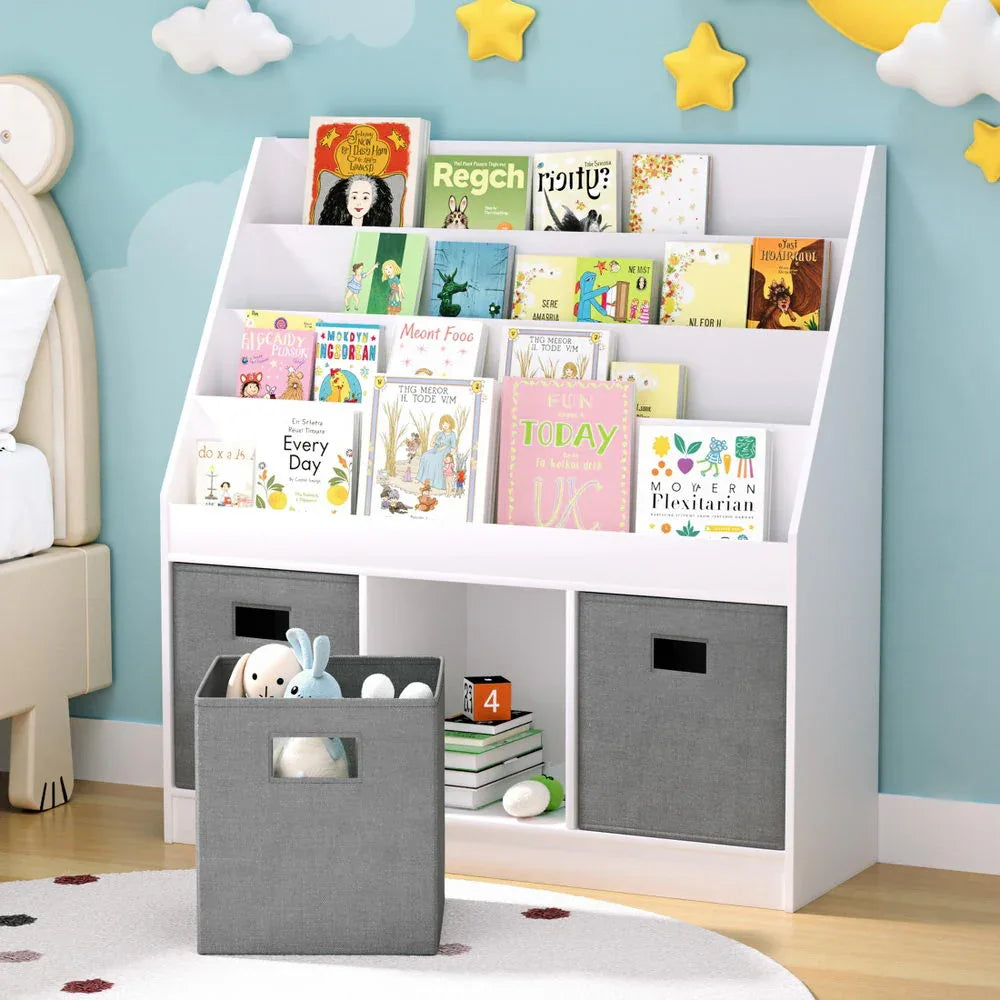 Keezi Kids Bookshelf 4 Tiers Magazine Rack Toy Box Organiser Storage Display Shelf - Mekamart Australia