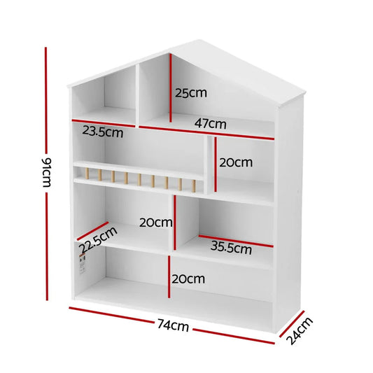 Keezi 4 Tiers Kids Bookshelf Wooden Bookcase Display Storage Organiser Cabinet White - Mekamart Australia