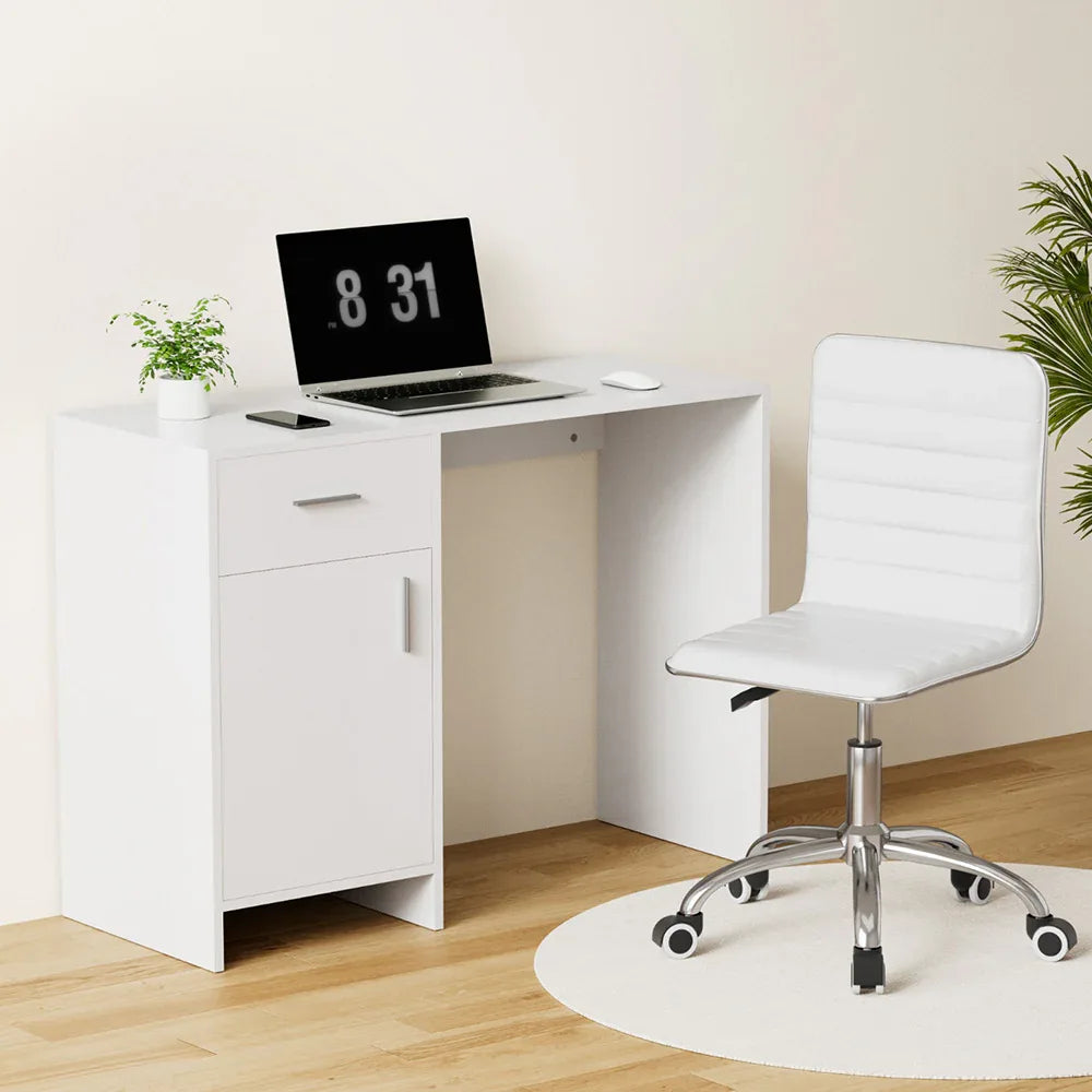Artiss Computer Desk Office Chair Set PU Leather Home Study Table 100cm White - Mekamart Australia